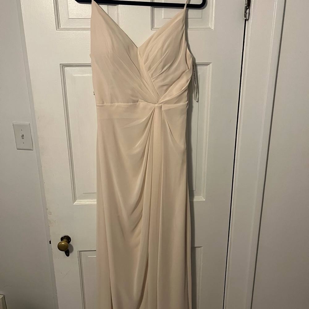 Morilee Buttercream open leg slit dress